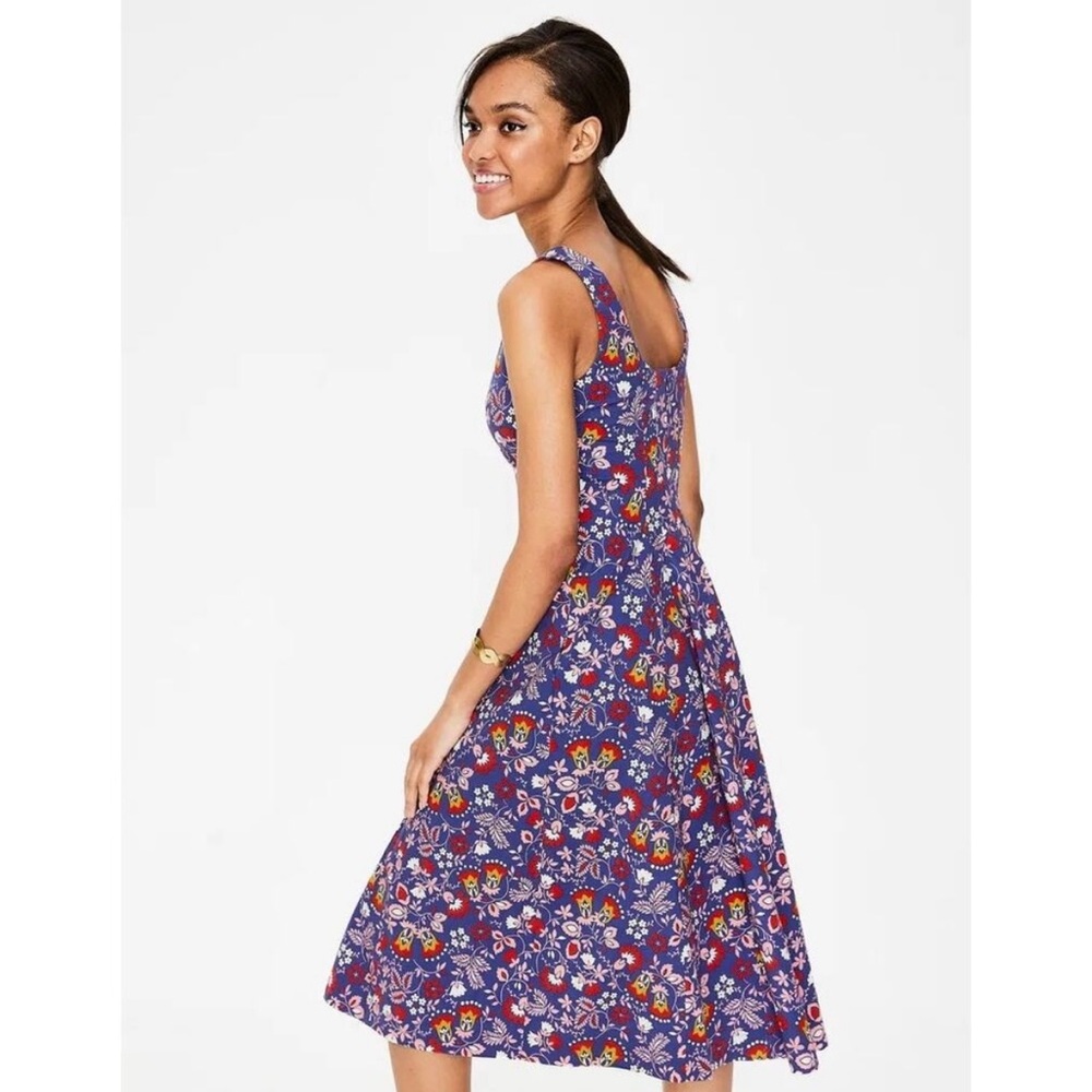 Boden Pleated Floral Fit & Flare Tank MIDI Dress Women 6 Blue - Picture 3 of 10
